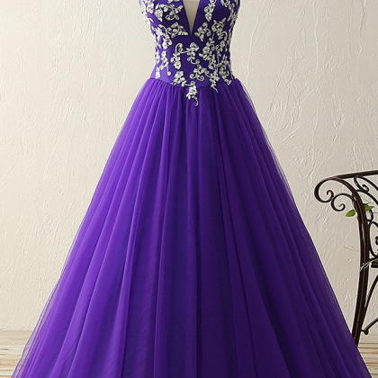 Prom Dresses,purple Sweetheart Deep V Neck..