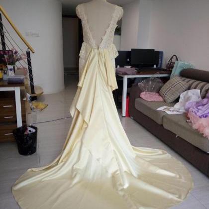 Prom Dresses,light Yellow Lace Mermaid Evening..