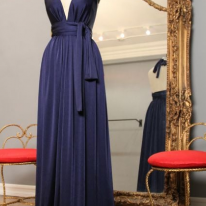 Sexy V Neck Halter Navy Prom Dress With Removable..
