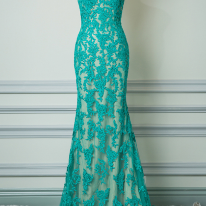 Cap Sleeves Lace Evening Dress,green Lace Wedding..