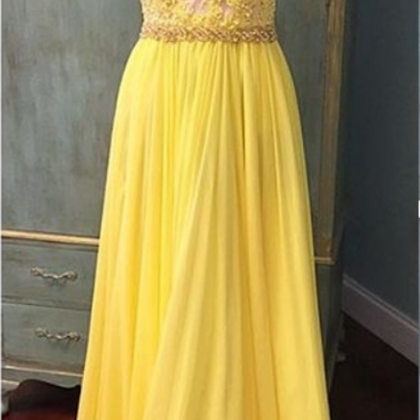 Elegant Yellow Formal Dress V Neck Party..