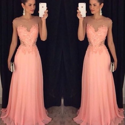 Style Prom Dress Blush Pink Chiffon Evening Gowns