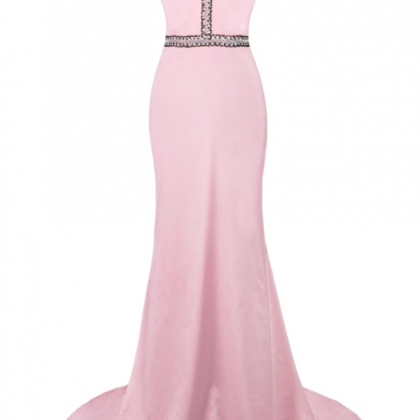 Pink Sleeveless Mermaid Evening Dresses Beaded..