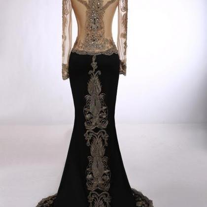 Black Mermaid Prom Dresses, Floor-length Prom..