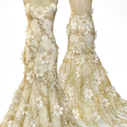 Floral Prom Dress,backless Prom Dress,mermaid Prom..