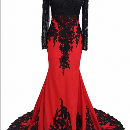 Robe Longue Femme Soiree Sheer Neck Black And Red..
