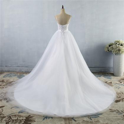 Long Wedding Dress, Spaghetti Strap Wedding Dress,..