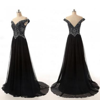 Black Evening Dress,off The Shoulder Beaded..