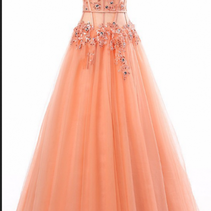 Coral Appliques See Through Corset Formal Dresses..
