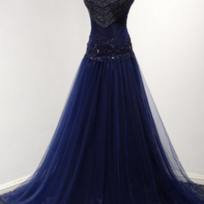 Charming Prom Dress,navy Tulle Lined With Black..