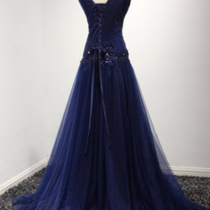 Charming Prom Dress,navy Tulle Lined With Black..