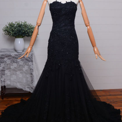Sexy Prom Dress,sweetheart Black Lace Formal..