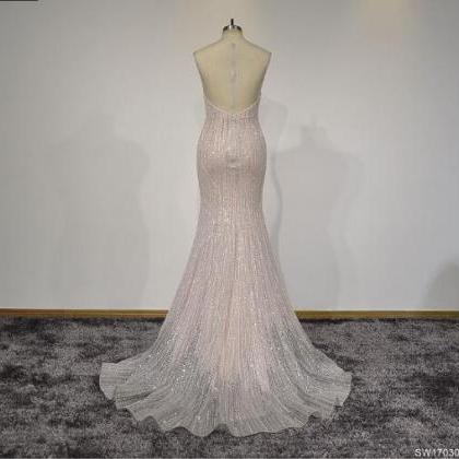 Pink Sleeveless Mermaid Long Elegant Prom Dresses..