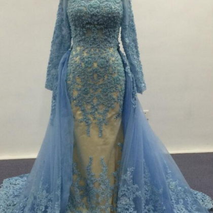 Fashion Prom Dress,ligh Blue Party Dress, Sheer..
