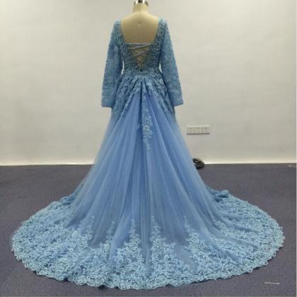 Fashion Prom Dress,ligh Blue Party Dress, Sheer..