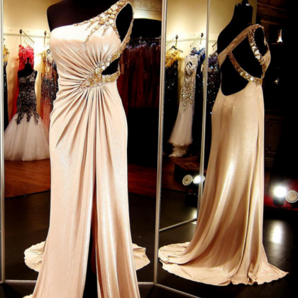 Champagne Prom Dress,one Shoulder Prom Dress, Prom..