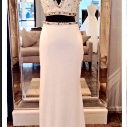 White 2 Piece Prom Gown,two Piece Prom..