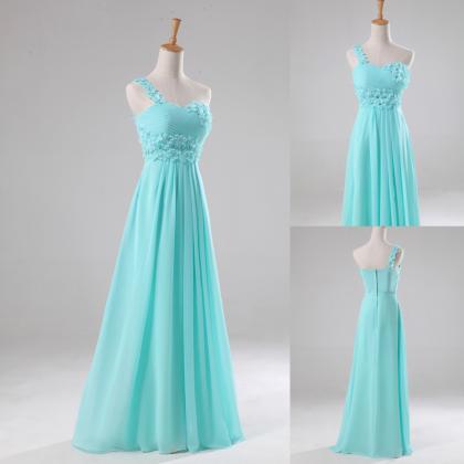 Ice Blue One Shoulder Beautiful Floor Length Prom..