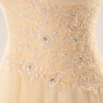Champagne Tulle Prom Dresses Long Lace Women Party..