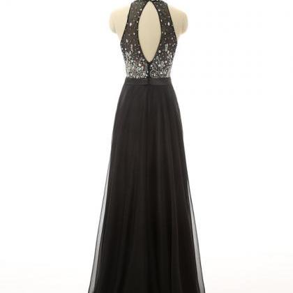 Black Crystal Beading Prom Dresses Modest Long..