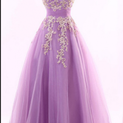 Purple Strapless A-line Tulle Long Prom Dress With..