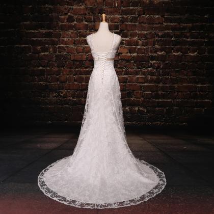 Simple A-line White Lace Wedding Dresses, Wedding..