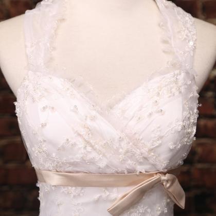 Simple A-line White Lace Wedding Dresses, Wedding..
