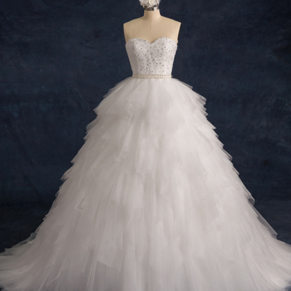 Ruffle Tulle Wedding Gown Featuring Beaded..