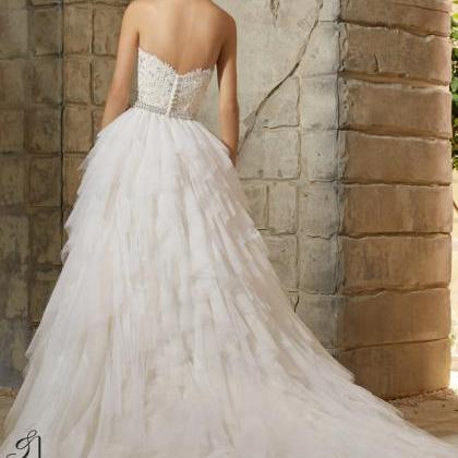 Ruffle Tulle Wedding Gown Featuring Beaded..
