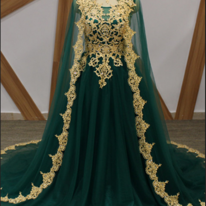 Long Prom Dresses Green Tulle A Line Arabic Party..