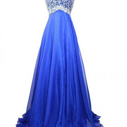 The Royal Blue Backless One Shoulder Beading Prom..