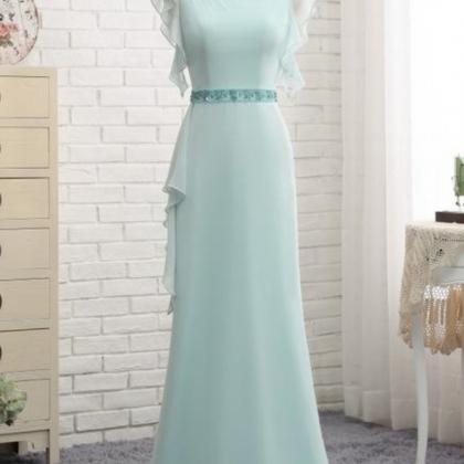 Tiffany Blue Puffy Sleeve Evening Prom Dresses,..