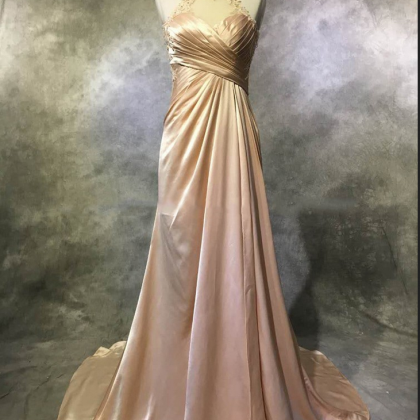 A-line High Neck Satin Tulle Sweep Train With..