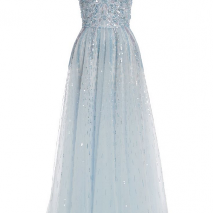 Light Blue Prom Dress,sleeveless Long Prom..