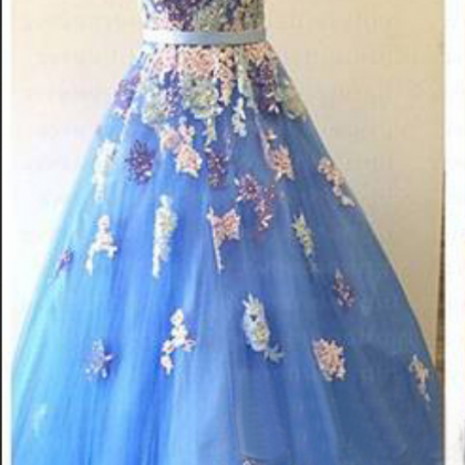 Lace Prom Dresses,blue Evening Dress,sweetheart..