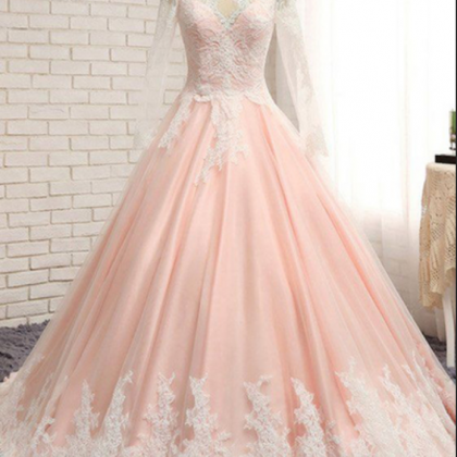 Blush Pink Chiffon Long Lace A-line Senior Prom..
