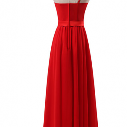 The Red Sleeveless Ball Gown With A Formal Evening..