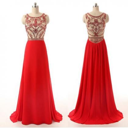 Red Prom Dress, Long Prom Dress, Beading Prom..