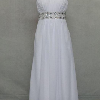 White Long Chiffon Prom Dresses Crystals Women..