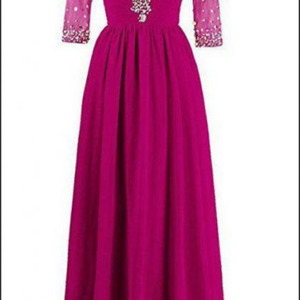 Long Evening Dress With 3/4 Sleeves V-neck..