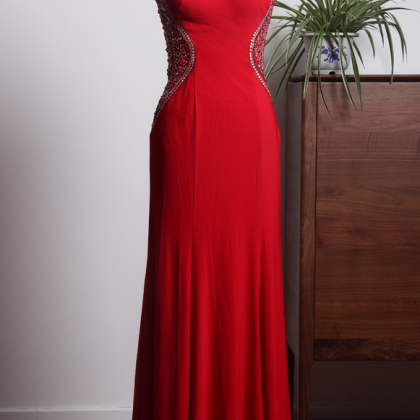 Red Long Gown, Side Seam Ball Gown, Red Long Dress..