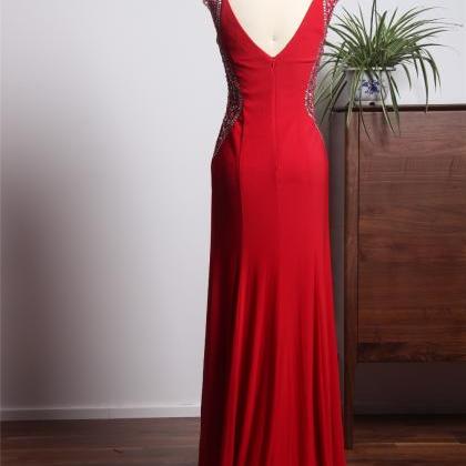 Red Long Gown, Side Seam Ball Gown, Red Long Dress..