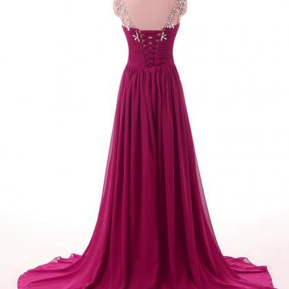 Beading Long Purple Chiffon Prom Dresses,sexy Prom..