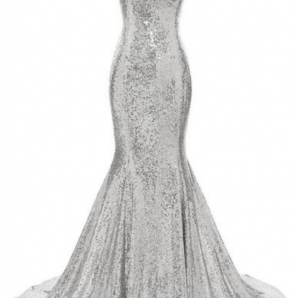 Sequins Mermaid Prom Dress Spaghetti Straps V Neck..