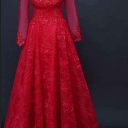 The Red Long Sleeve Lace Dress At Formal Dress..
