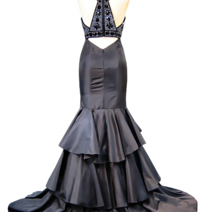 Long Black Satin Evening Dress To Black Formal..