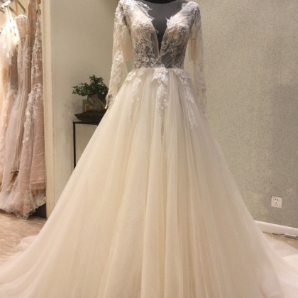A-line Wedding Dress, V-neck Wedding Dresses...
