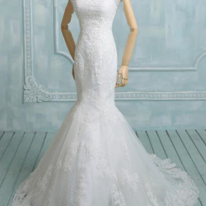 Real Picture Mermaid Wedding Dresses Applique Lace..