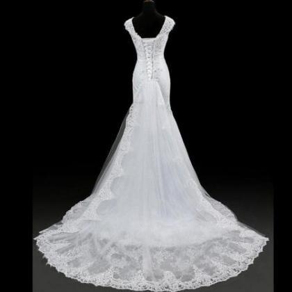 Cap Sleeve Lace Mermaid Wedding Dress Inverted..
