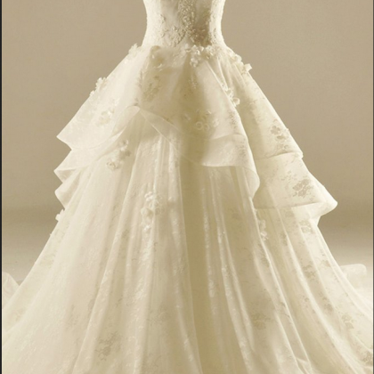 Ivory Organza Sweetheart Wedding Dresses,applique..